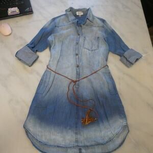 Noble U‎ Los Angeles Small Chambray Dress Adjustable Sleeves Belted